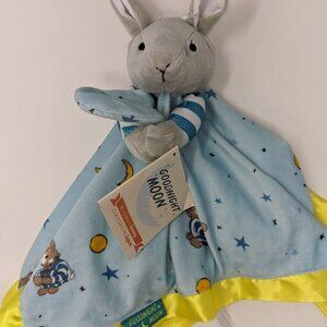 Goodnight Moon Bunny Lovey Blanket Blue & Yellow Baby Comforter With Satin Trim